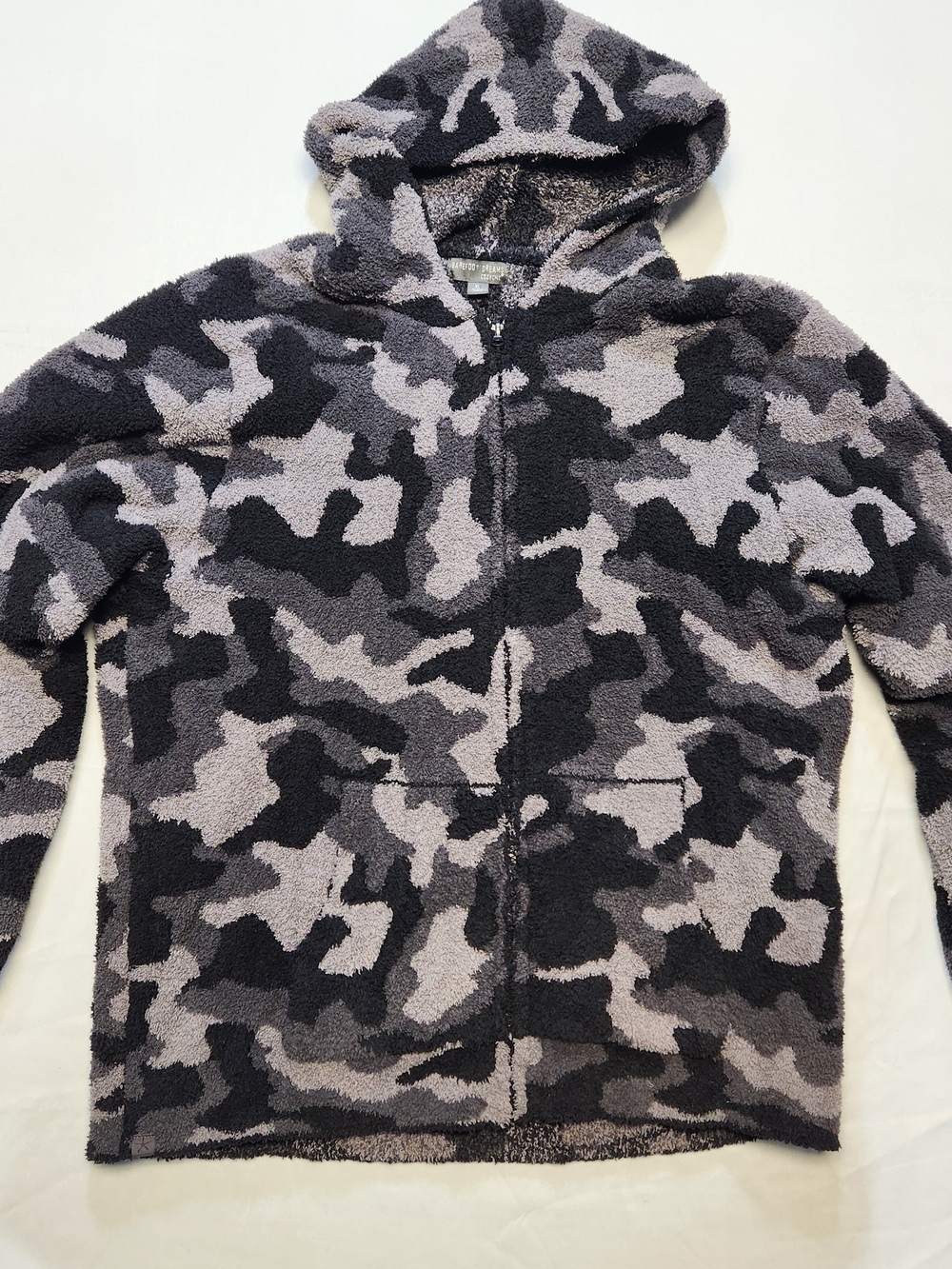Barefoot Dreams CozyChic Mens Camo Zip Up Hoodie Jacket XL Gray Black Carbon